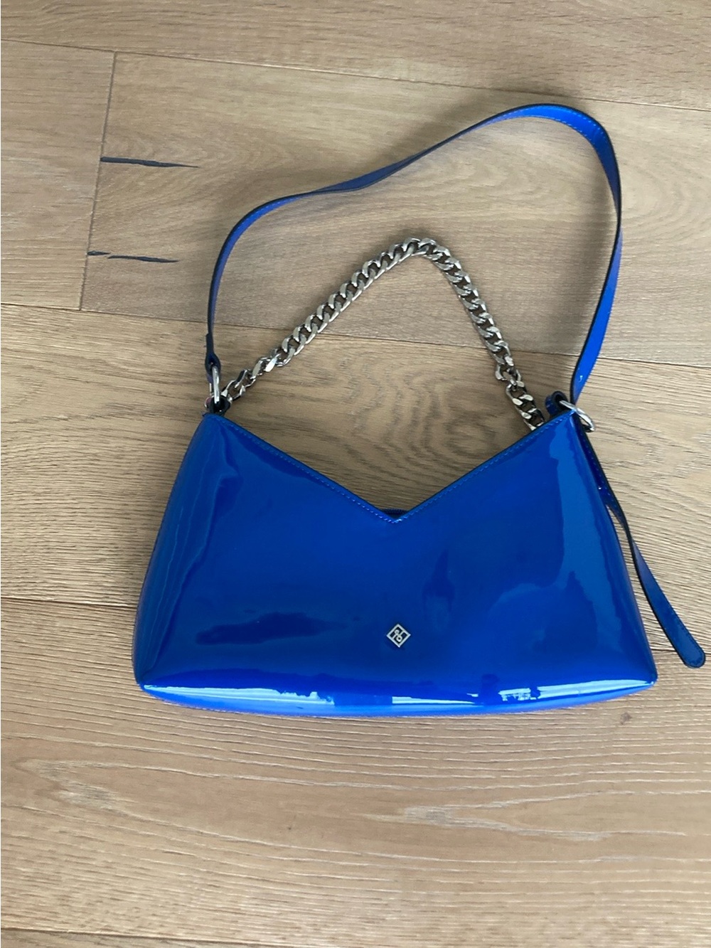 Call It Spring Electric Blue Patent Shoulder Bag with Chain Strap